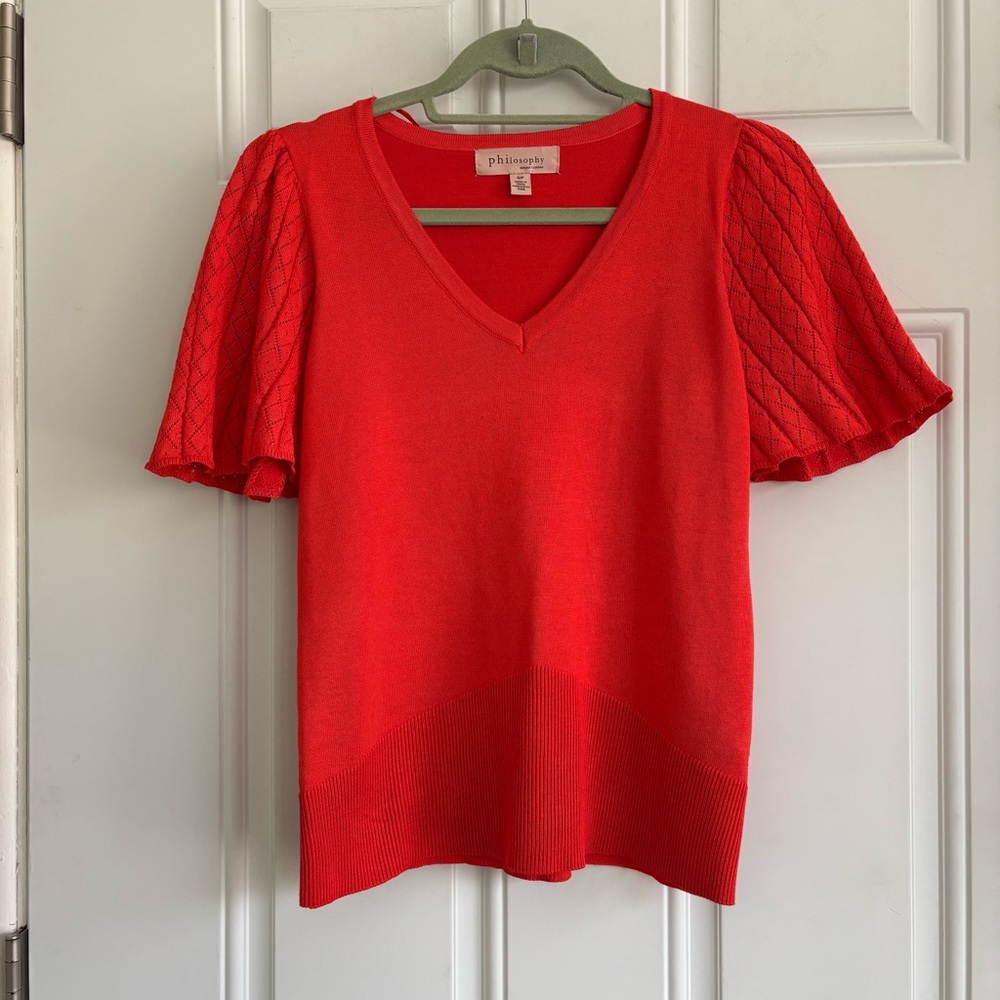 ❤️2/$15 or 3/$21$❤️Philosophy Vibrant Orange Short Sleeve Knit Top, Size Small